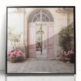 Large abstract wall art featuring a mid-century modernist black and white French door design on a framed acrylic print.