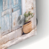 Close-up of a Greek architecture-themed door design in acrylic glass, showcasing mid-century modernist style.