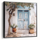 Black and white framed canvas featuring a vintage poster art style of Greek architecture, ideal for bedroom wall decor.