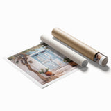 Extra large rolled print featuring a detailed Greek door design with floral accents, ideal for classy bathroom wall art.