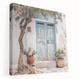 Side view of a large art print featuring a Greek door design on stretched canvas, suitable for kitchen wall art.