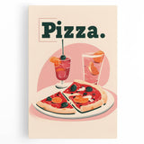 Black and white stretched canvas featuring an array of dishes, ideal for kitchen wall art.