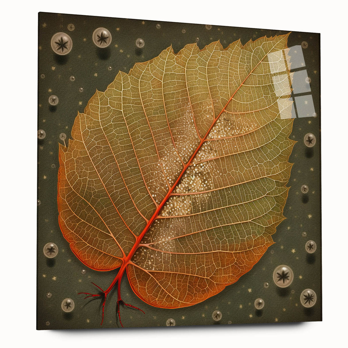 Acrylic wall art showcasing a vibrant floral design with colorful flowers and green leaves, elegantly displayed in a side view without pins, perfect for modern decor.