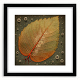 Framed wall art showcasing elegant floral and botanical leaves design in vibrant colors, set in a sleek black frame with matting for an upscale decor aesthetic.