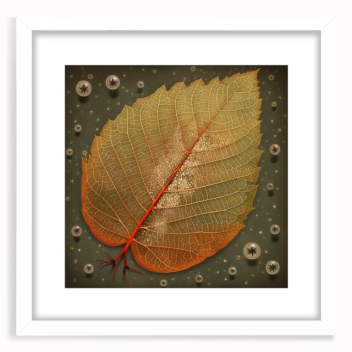 Framed wall art featuring a floral and botanical design with vibrant colors, complemented by a white mat, ideal for home decor or art enthusiasts.