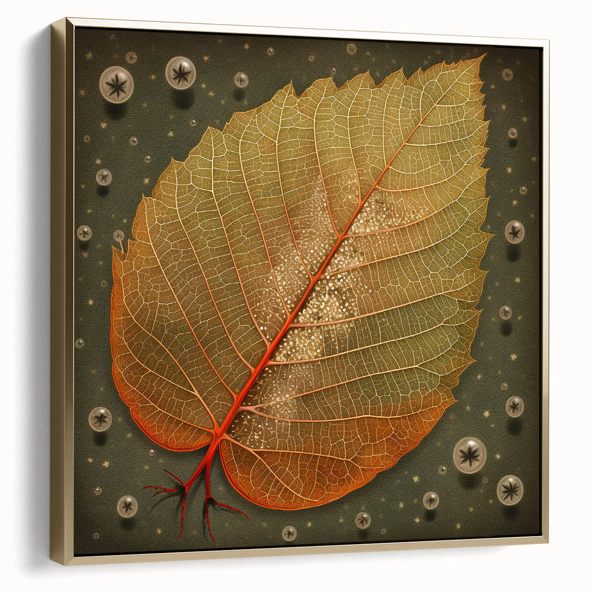 Framed canvas wall art featuring an elegant design of flowers and botanical leaves in silver and gold tones, perfect for contemporary home decor.