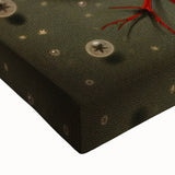 Close-up of a vibrant floral and botanical wall art design on stretched canvas, showcasing intricate details and rich colors, perfect for home decor enhancement.