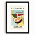 Extra large abstract art print depicting colorful, textured food dishes on a black framed canvas.