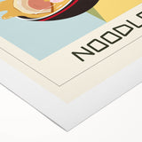 Art deco poster featuring an array of colorful food dishes on rolled canvas, suitable for dining room decor.