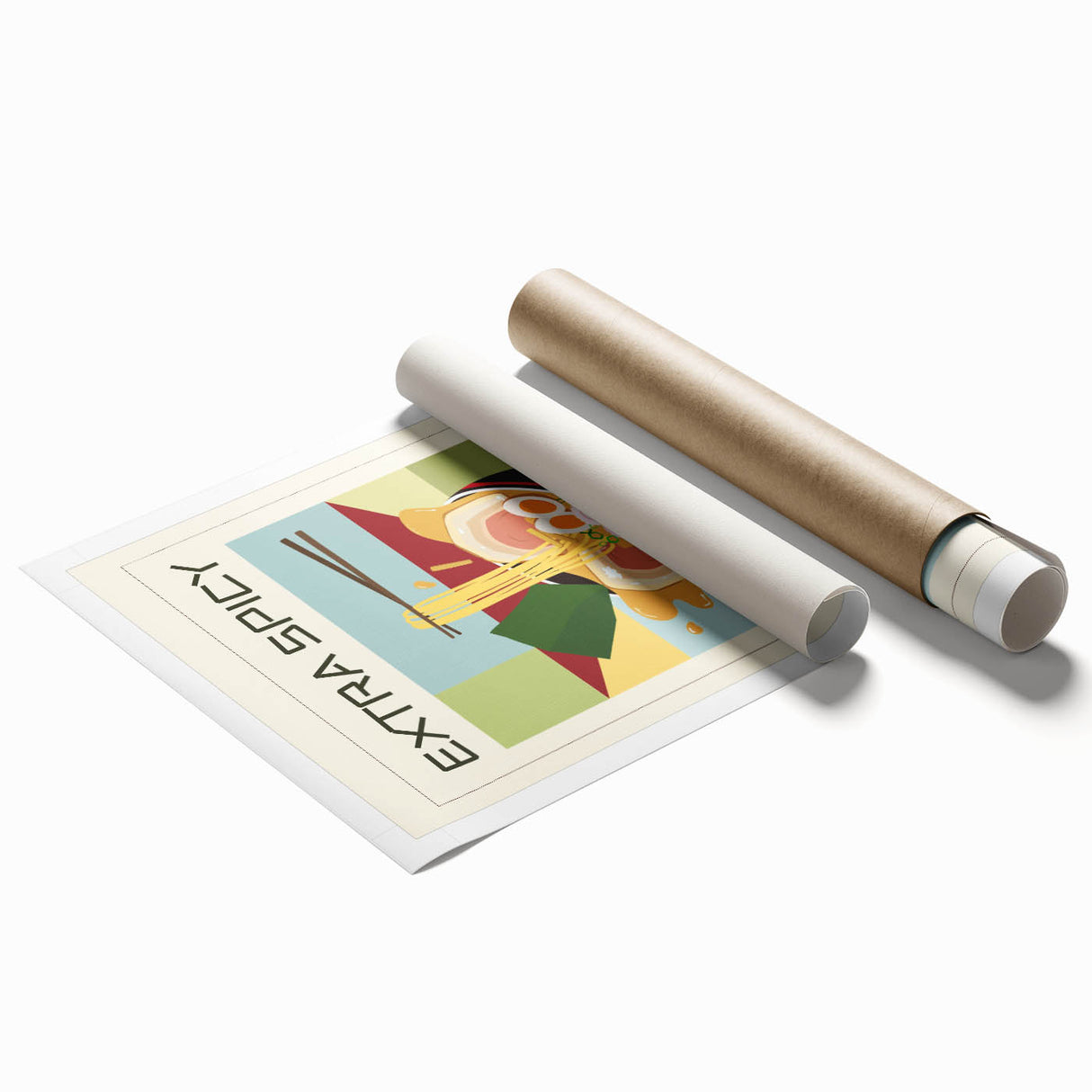 Extra large rolled print featuring an array of illustrated floral dishes, in muted pastel tones.