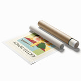 Extra large rolled print featuring an array of illustrated floral dishes, in muted pastel tones.