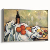 Landscape art painting of a colorful, vintage-style food and drink scene on a black framed canvas.