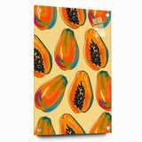 Acrylic print of colorful fruits in abstract style, suited for dining room decor.