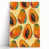 Black and white photo of assorted fruits on a stretched canvas, ideal for kitchen wall art.