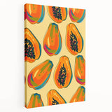 Large stretched canvas featuring a colorful fruit design, ideal for kitchen wall art.