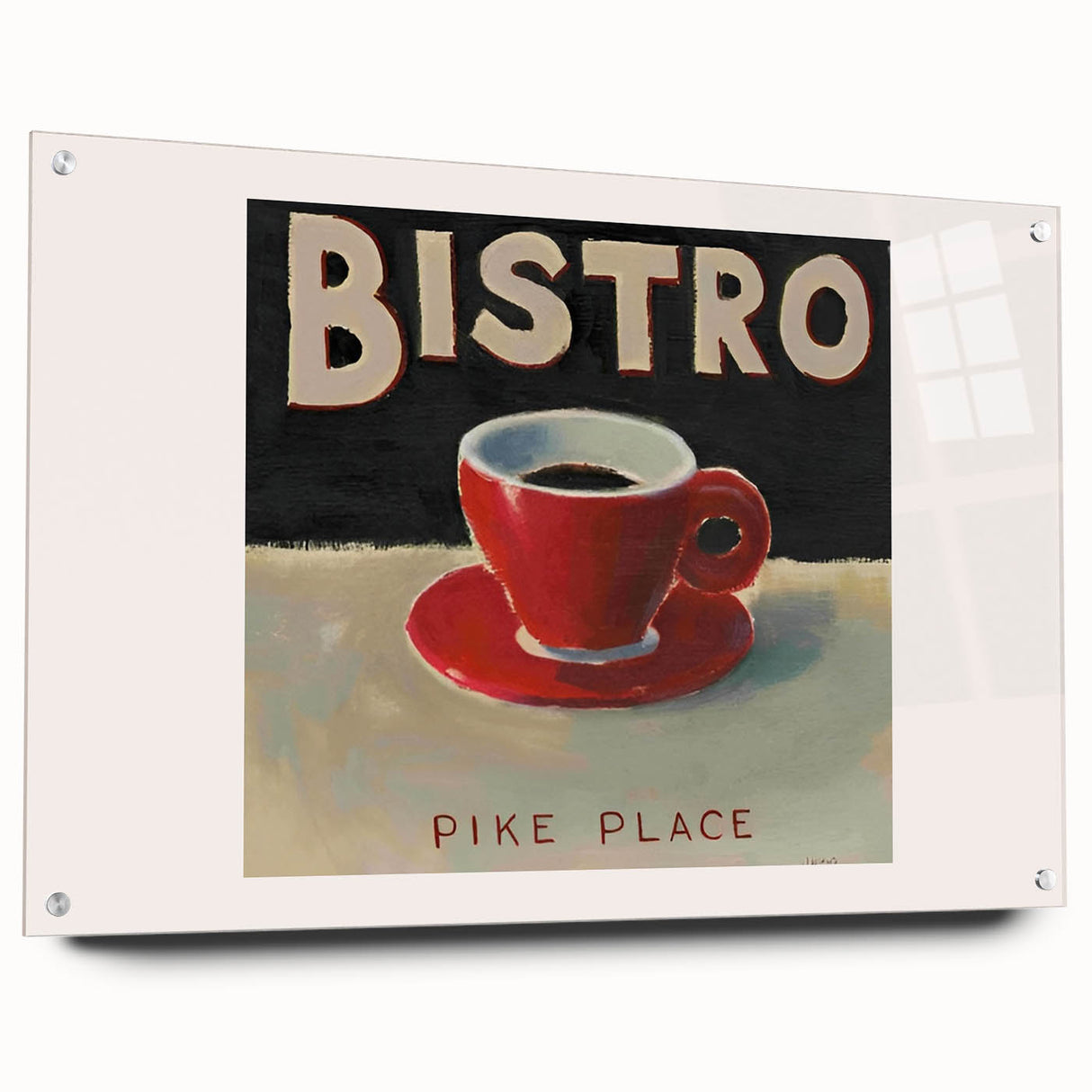 Large abstract wall art on acrylic glass depicting vibrant food-inspired designs, ideal for dining room decor.