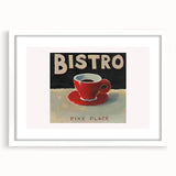 Abstract art print with swirls of blue and white, framed in white, ideal for dining room decor.