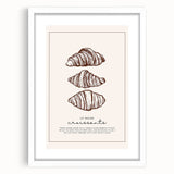 Abstract art print of assorted pastries in muted pastel tones, framed with a white mat, suitable for dining room decor.