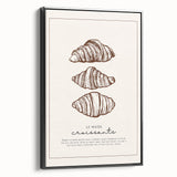 Black and white framed canvas featuring vintage poster art of assorted pastries, ideal for bedroom wall decor.