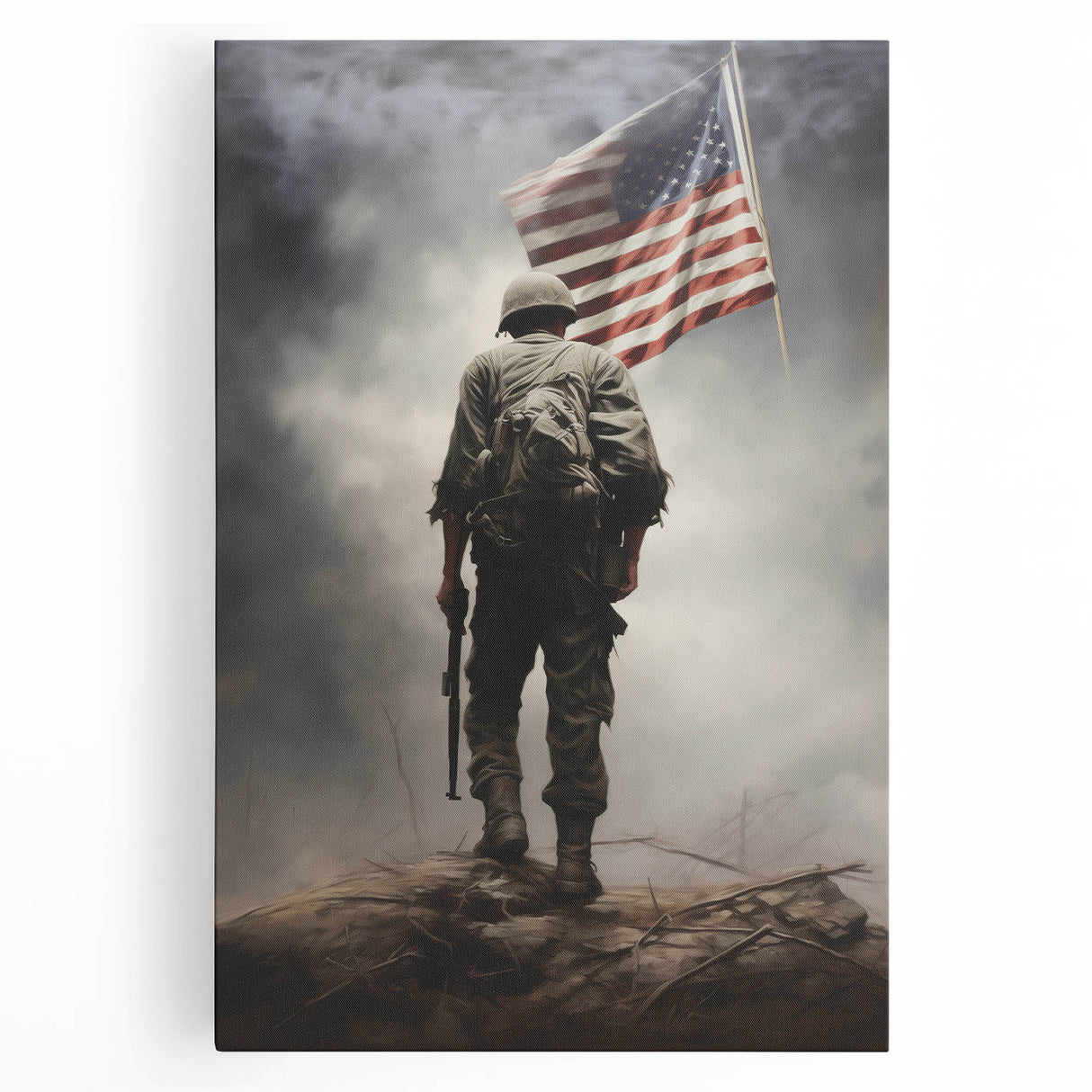 Soldier & American Flag - Patriotic Wall Art