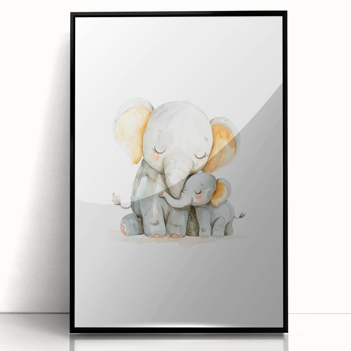 Cuddling Elephants Girls Room Wall Art – Nursery Animal Print