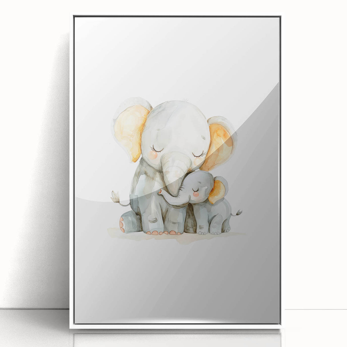 Cuddling Elephants Girls Room Wall Art – Nursery Animal Print