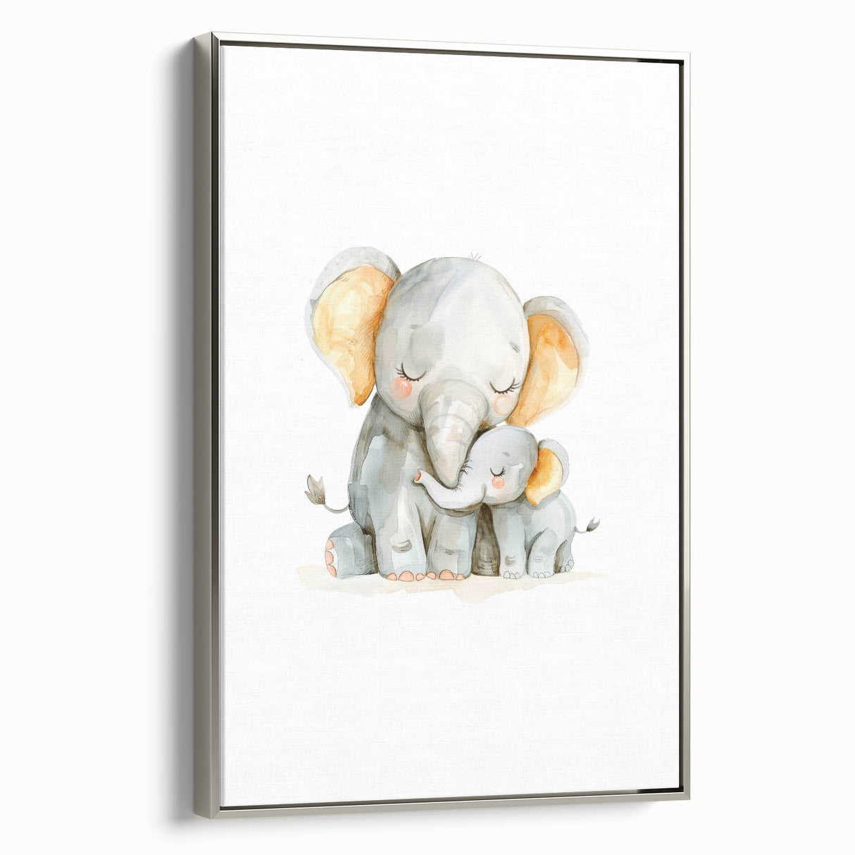 Cuddling Elephants Girls Room Wall Art – Nursery Animal Print