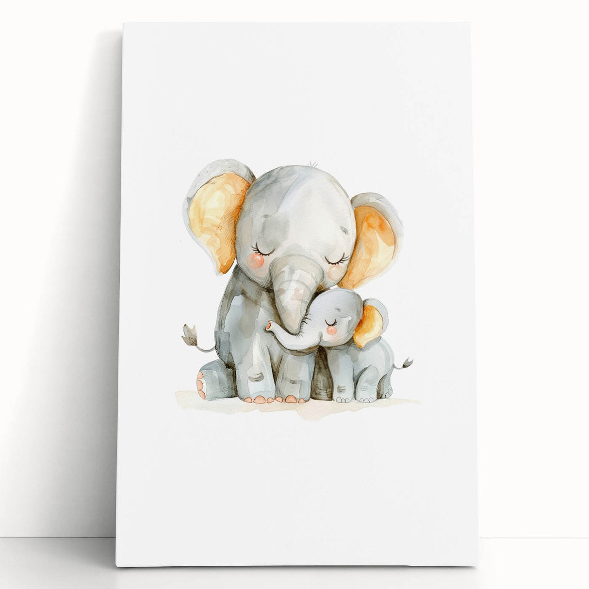 Cuddling Elephants Girls Room Wall Art – Nursery Animal Print