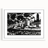 Urban Industrial Skyline - Modern Monochrome Art Print by Henry Lyman Sayen