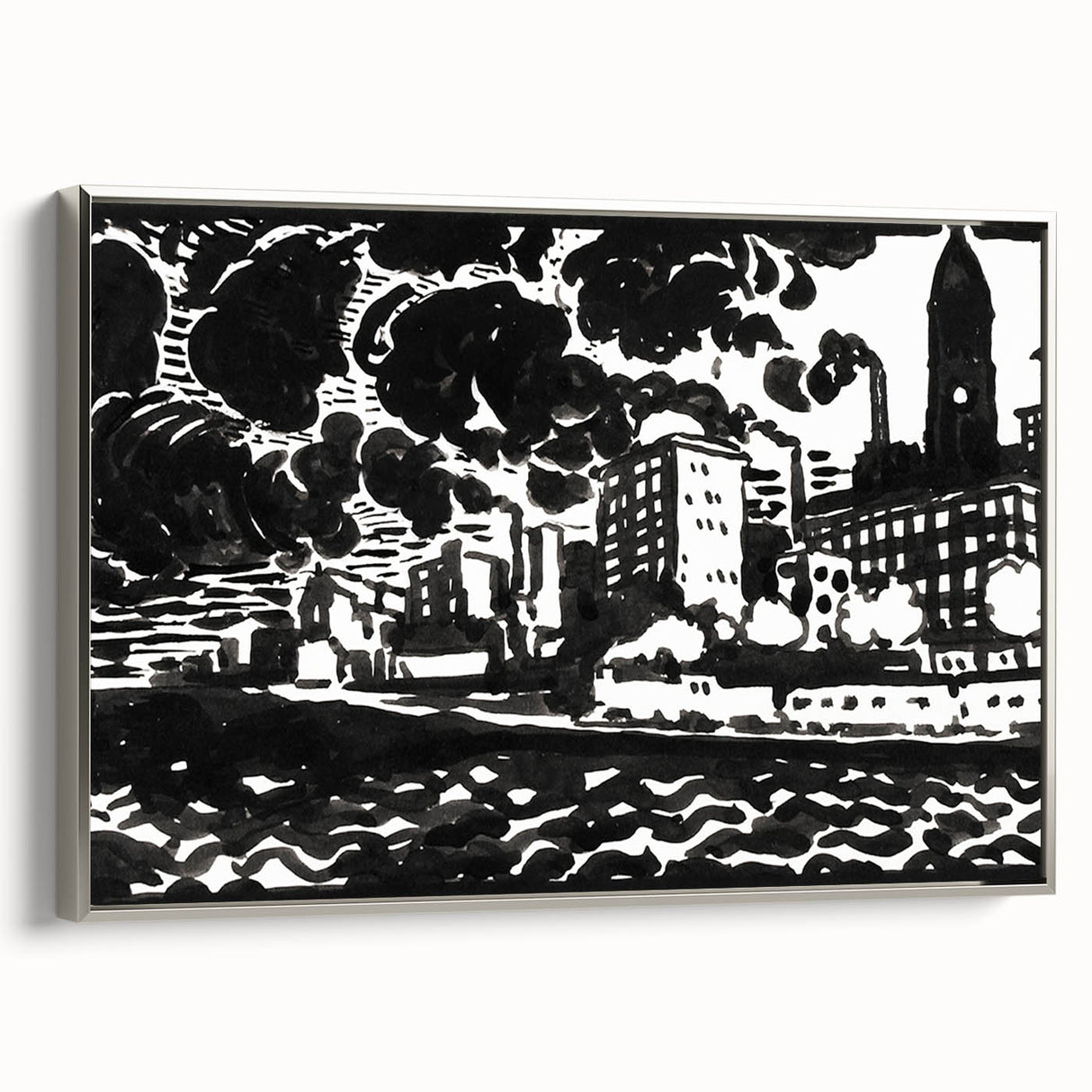 Urban Industrial Skyline - Modern Monochrome Art Print by Henry Lyman Sayen
