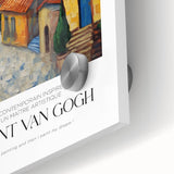 Acrylic glass print of a Van Gogh-inspired large abstract with vibrant blue and yellow tones, ideal for dining room art.