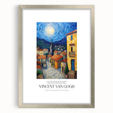 Textured art print depicting abstract swirls in vibrant blue and yellow on a silver-framed canvas, ideal for bedroom decor.