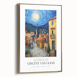Impressionist landscape painting on framed canvas, featuring a starry night sky and a swirling village scene.