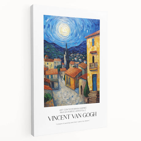Impressionist style painting with vibrant blue and yellow tones on a stretched canvas, suitable for kitchen wall art.