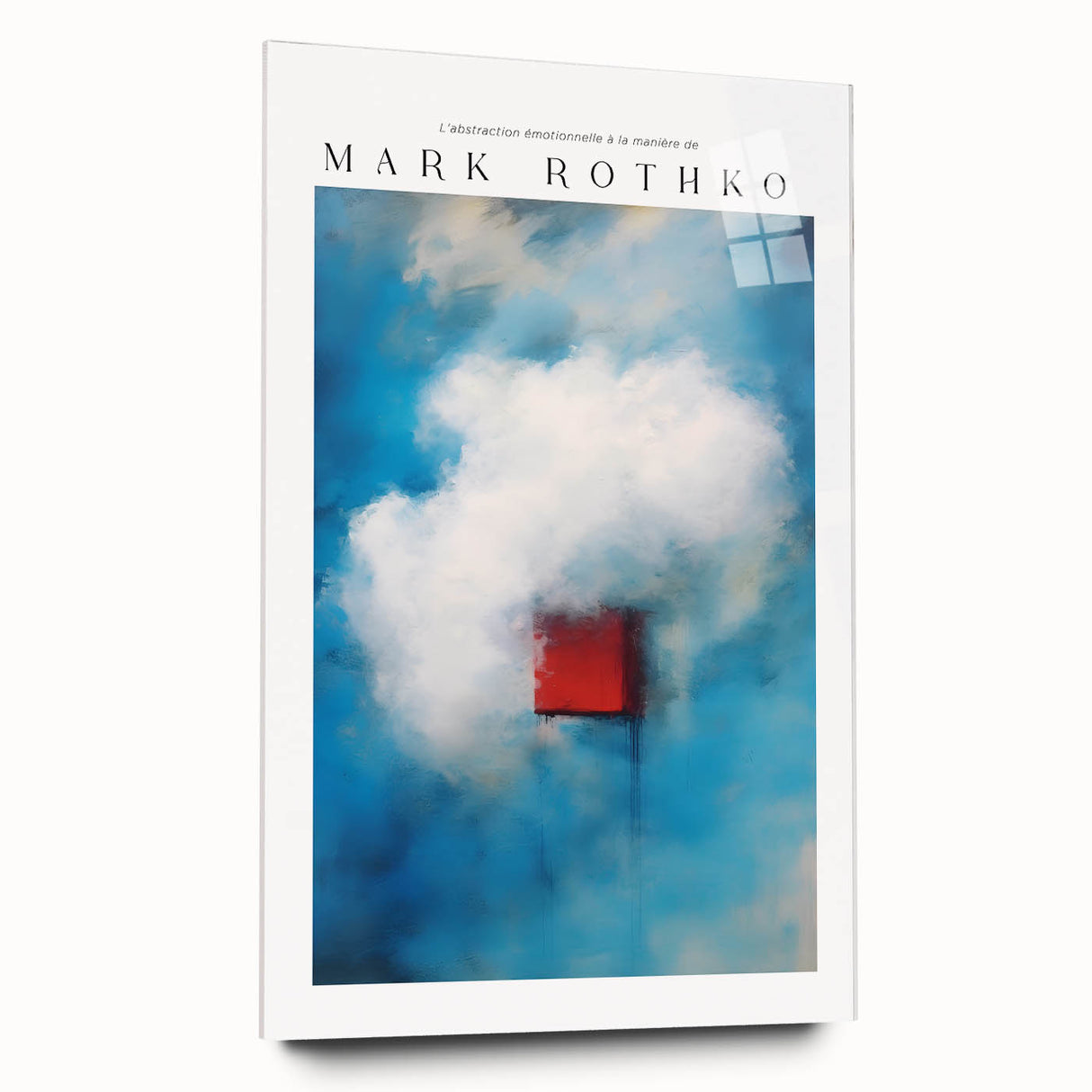 Large abstract wall art in shades of red and blue on acrylic, ideal for modern bedroom or dining room decor.