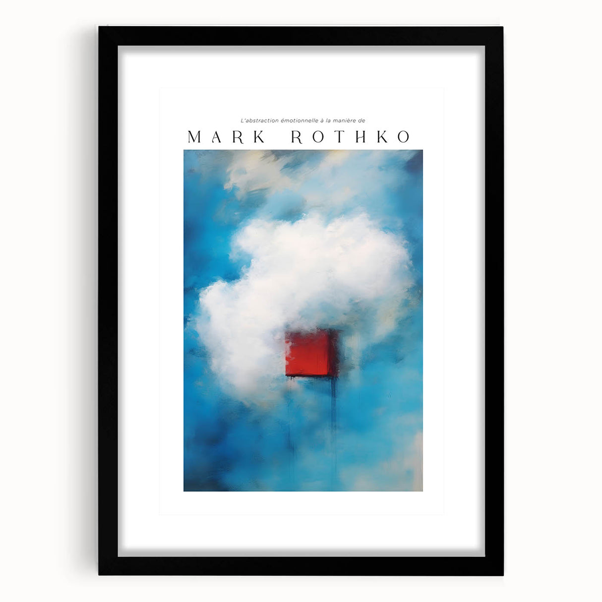 Extra large abstract art print with vibrant multicolor blocks on a textured canvas, framed in black.