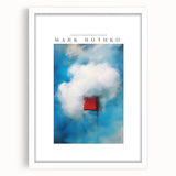Abstract art print in deep blue and black, framed with a white mat, suitable for bedroom or dining room decor.