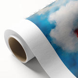 Rolled canvas with a modern, abstract design in soft pastel colors, suitable as nursery wall art or dining room decor.