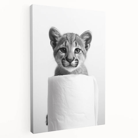 Adorable Cub Bathroom Wall Art - Modern Black and White Decor