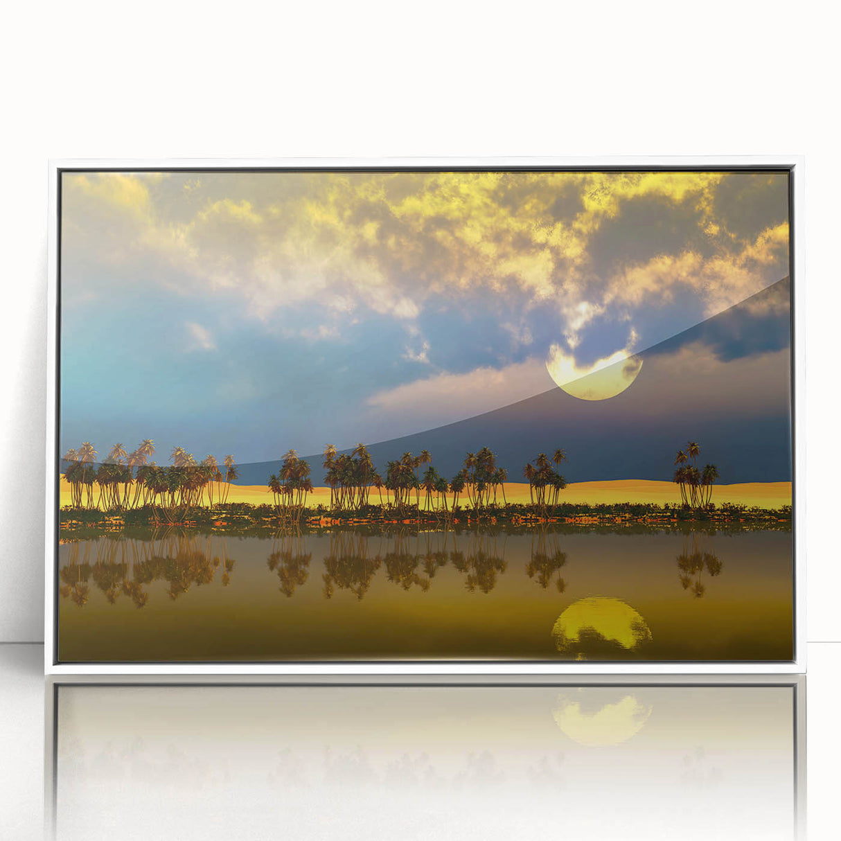 Large acrylic print of an Algerian landscape with mid-century modernist style, featuring muted earth tones.