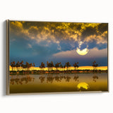 Landscape art painting of Algerian scenery on framed canvas, featuring a vintage-style black and colorful palette.