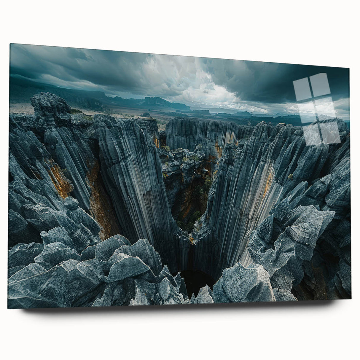 Large abstract acrylic print of African scenery in earth tones, ideal for bedroom or dining room decor.