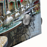 Large abstract wall art featuring Moroccan scenery in muted earth tones, acrylic glass, ideal for dining room ambiance.