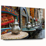 Large abstract acrylic print of a Moroccan landscape in earth tones, ideal for bedroom or dining room art.