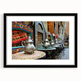 Extra large abstract art print featuring a colorful, textured Moroccan landscape in a black frame.