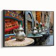 Black and white framed canvas featuring a Moroccan landscape, ideal for bedroom wall art.