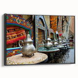 Black and white framed canvas featuring a Moroccan landscape, ideal for bedroom wall art.