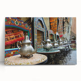 Large black and white stretched canvas featuring a Moroccan landscape, ideal for kitchen wall art or bedroom ambiance.