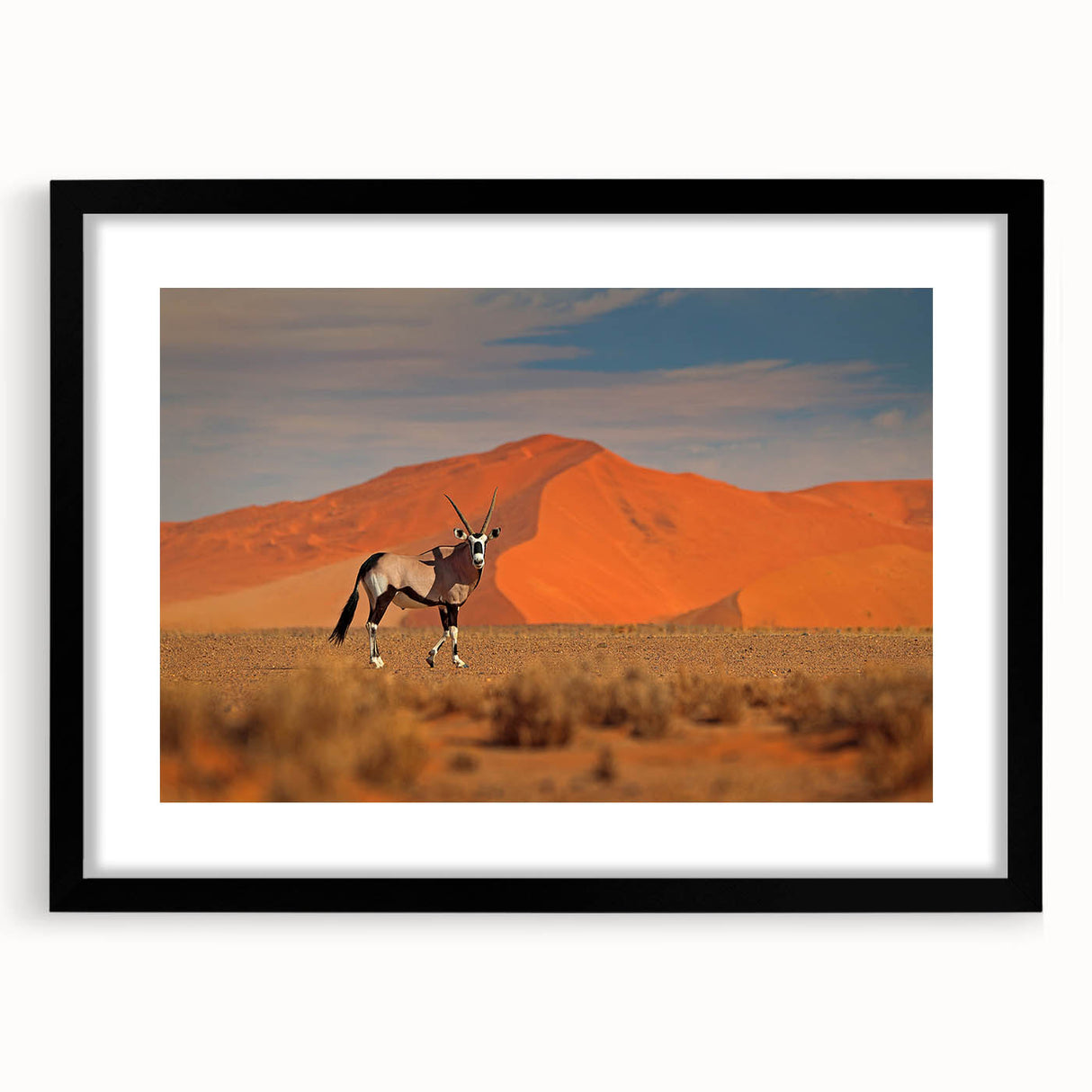 Extra large abstract art print of a colorful, textured Namibian landscape on a framed canvas, ideal for living room decor.