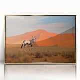 Mid-century modernist art depicting a Namibian landscape in earth tones on a framed acrylic, ideal for modern art wall decor.